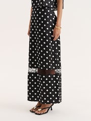 4th & Reckless Black Polka Dot Print Satin Lace Detail Maxi Skirt - Image 4 of 6