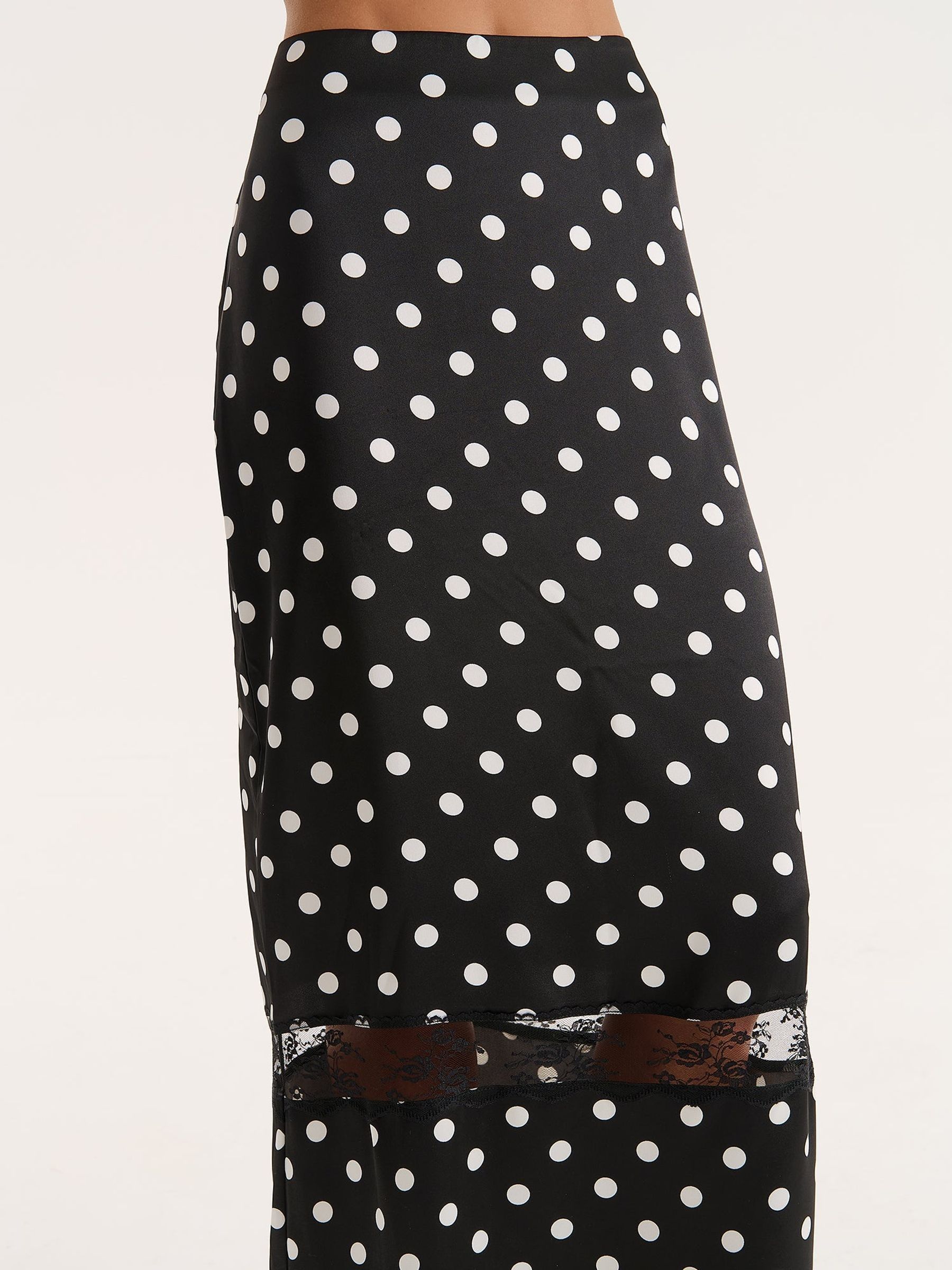 Buy 4th & Reckless Black Polka Dot Print Satin Lace Detail Maxi