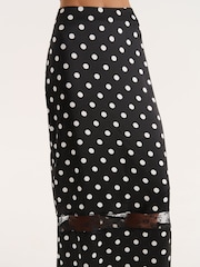4th & Reckless Black Polka Dot Print Satin Lace Detail Maxi Skirt - Image 5 of 6