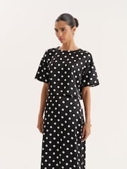 4th & Reckless Black Oversized Polka Dot Print Satin Cropped Top - Image 1 of 6