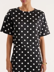 4th & Reckless Black Oversized Polka Dot Print Satin Cropped Top - Image 5 of 6