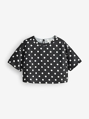 4th & Reckless Black Oversized Polka Dot Print Satin Cropped Top - Image 6 of 6