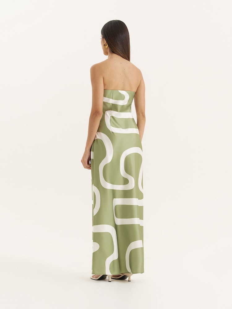 4th & Reckless Green Abstract Print Bandeau Satin Maxi Dress - Image 2 of 5