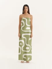 4th & Reckless Green Abstract Print Bandeau Satin Maxi Dress - Image 3 of 5