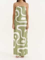 4th & Reckless Green Abstract Print Bandeau Satin Maxi Dress - Image 4 of 5
