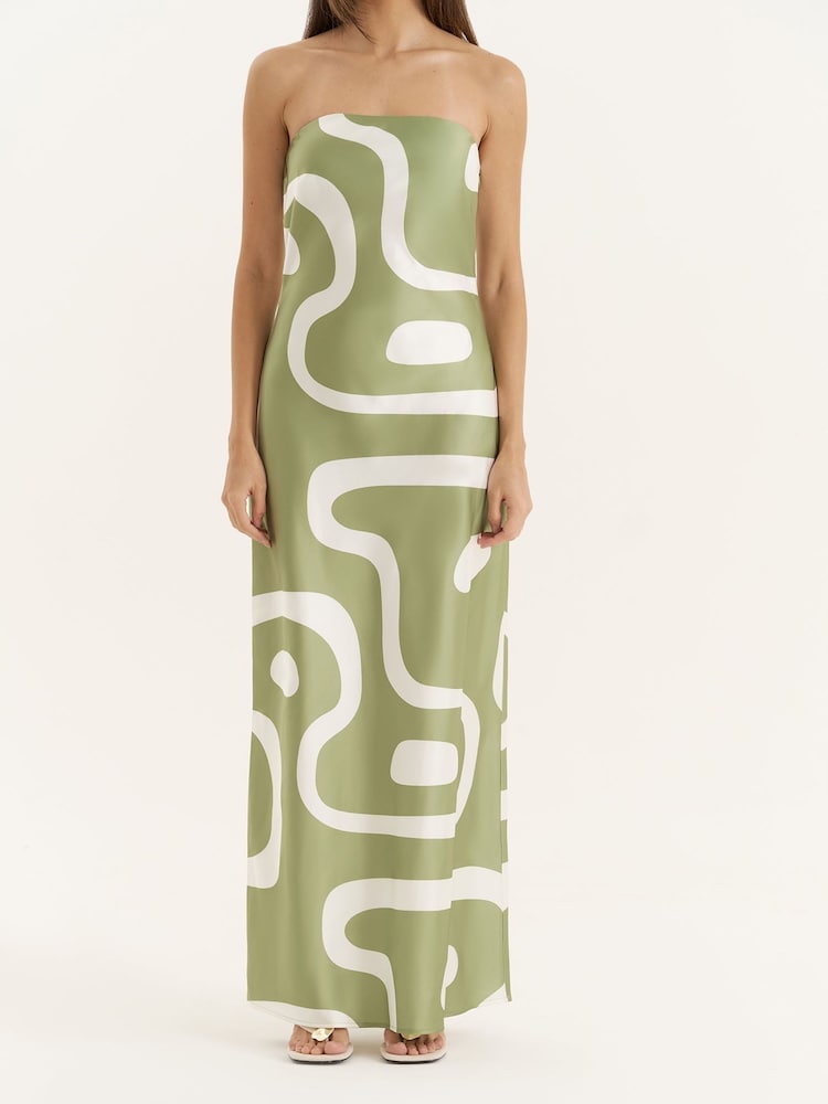 green emerald velvet dress Women's Feel It First Strapless Leaf Print Maxi Dress in Ivory/Green main image 1