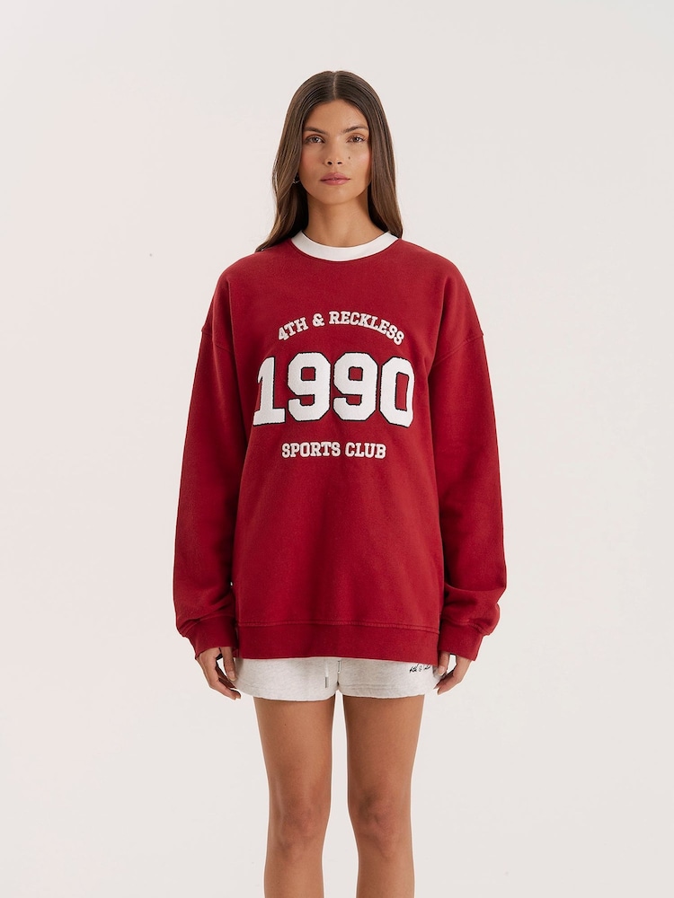 4th & Reckless Red Contrast Trim Slogan Classic Longline Sweatshirt - Image 1 of 6