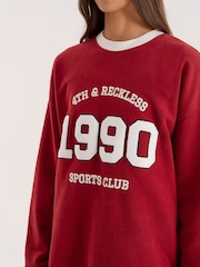 4th & Reckless Red Contrast Trim Slogan Classic Longline Sweatshirt - Image 5 of 6