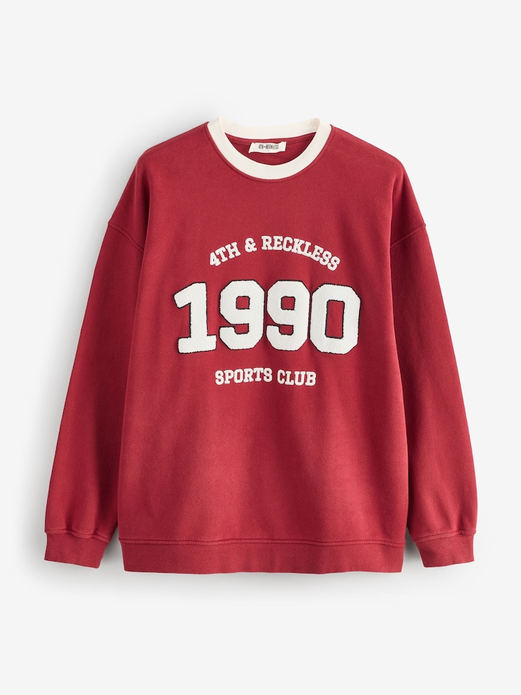 4th & Reckless Red Contrast Trim Slogan Classic Longline Sweatshirt - Image 6 of 6