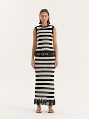 4th & Reckless Cream Striped Sleeveless Knitted Tassel Trim Top - Image 1 of 6