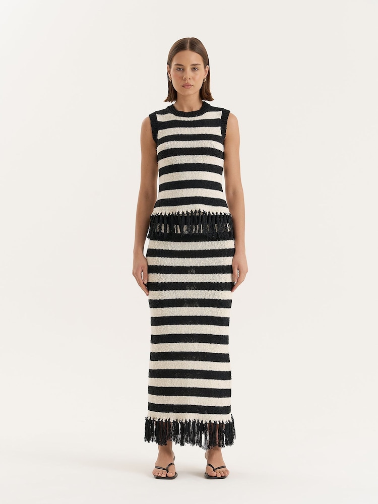 4th & Reckless Cream Striped Sleeveless Knitted Tassel Trim Top - Image 1 of 6
