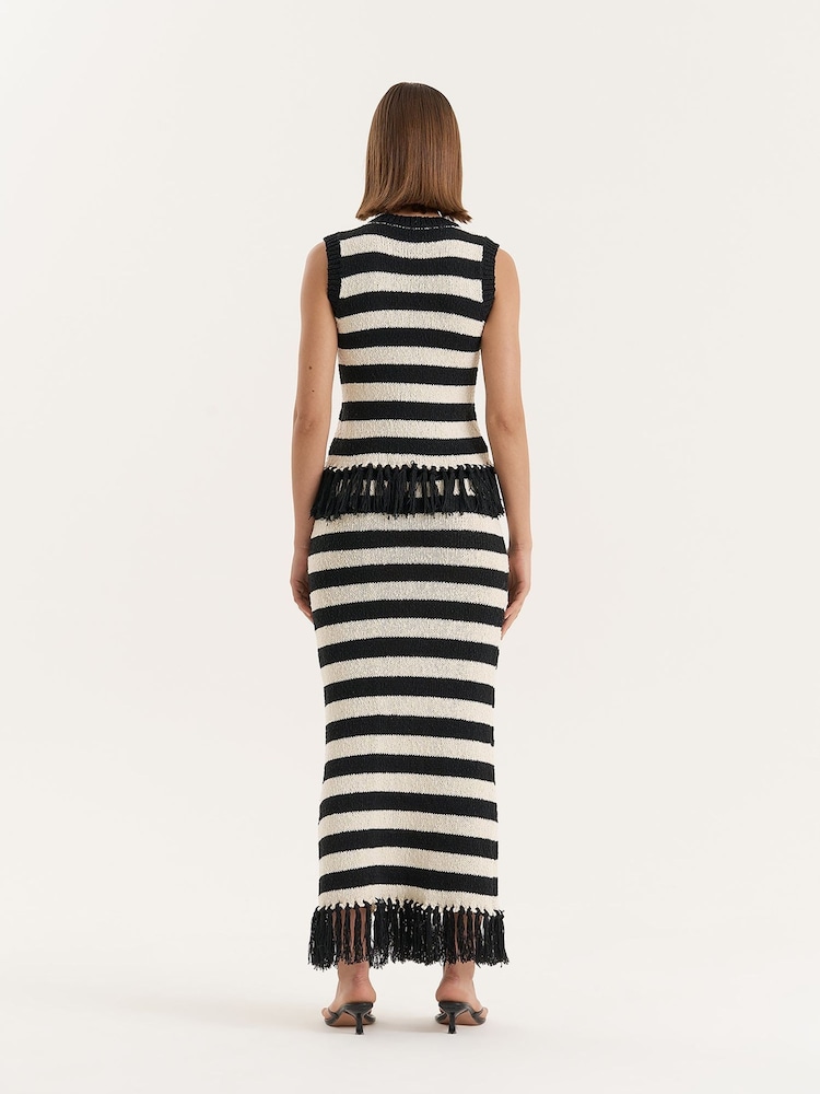 4th & Reckless Cream Striped Sleeveless Knitted Tassel Trim Top - Image 2 of 6