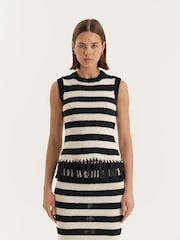4th & Reckless Cream Striped Sleeveless Knitted Tassel Trim Top - Image 3 of 6