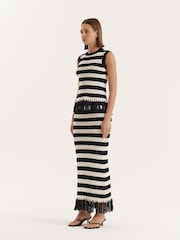 4th & Reckless Cream Striped Sleeveless Knitted Tassel Trim Top - Image 4 of 6