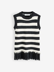 4th & Reckless Cream Striped Sleeveless Knitted Tassel Trim Top - Image 6 of 6
