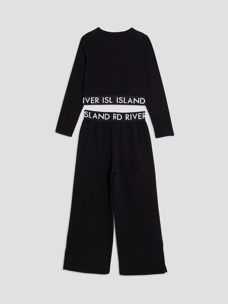 River Island Black Waistband Top and Joggers Set - Image 2 of 8