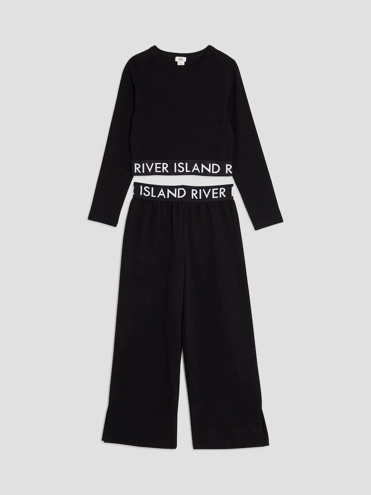 River Island Black Waistband Top and Joggers Set - Image 8 of 8