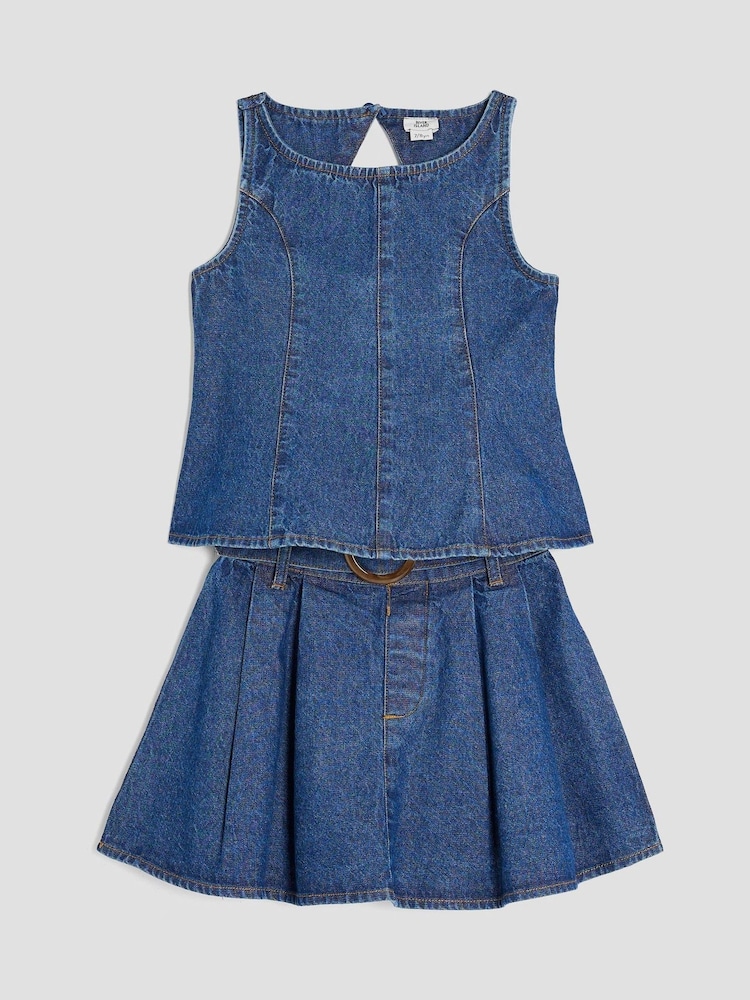 Buy River Island Blue Girls Denim Peplum Top and Skirt Set from