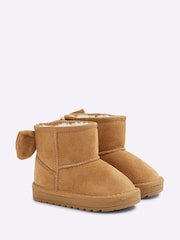 River Island Brown Girls Suedette Bow Fur Lined Boots - Image 2 of 5
