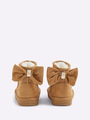 River Island Brown Girls Suedette Bow Fur Lined Boots - Image 3 of 5