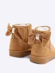 River Island Brown Girls Suedette Bow Fur Lined Boots - Image 4 of 5