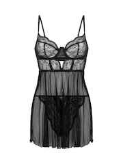 Hunkemoller Isabelle Black Babydoll Set - Image 4 of 5