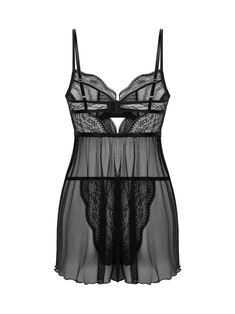 Hunkemoller Isabelle Black Babydoll Set - Image 5 of 5