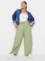 Yours Curve Green Twill Cargo Trousers - Image 2 of 5