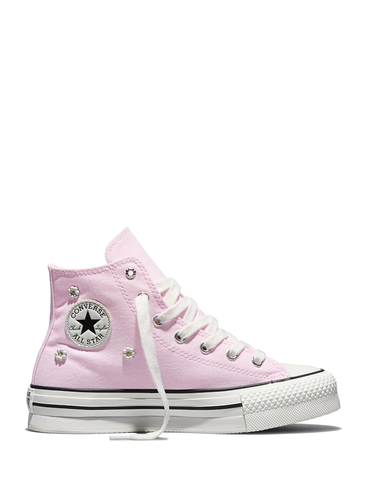 Converse Pink Chuck Taylor Lift Beaded Flower Trainers - Image 1 of 6 Converse Pink Chuck Taylor Lift Beaded Flower Trainers - Image 1 of 6