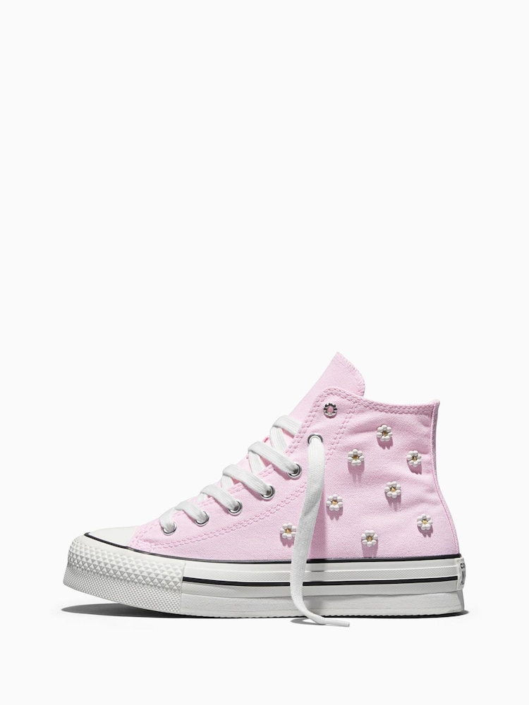 Converse Pink Chuck Taylor Lift Beaded Flower Trainers - Image 2 of 6 Converse Pink Chuck Taylor Lift Beaded Flower Trainers - Image 2 of 6