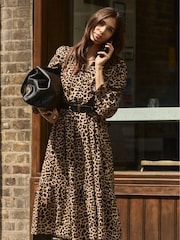 Baukjen Daryn Printed Midi Dress Cognac Leopard Brown Dress - Image 1 of 3