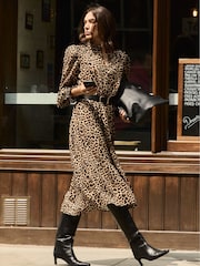 Baukjen Daryn Printed Midi Dress Cognac Leopard Brown Dress - Image 2 of 3