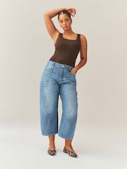 Mid Blue Hourglass Double Pocket Barrel Jeans - Image 1 of 6