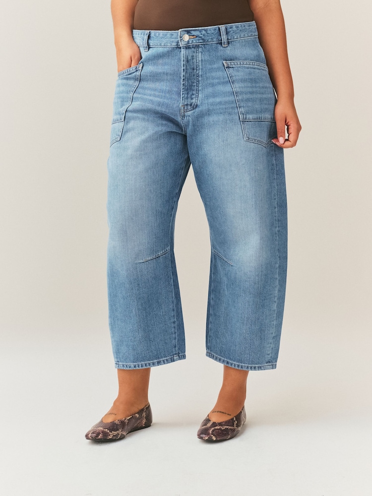 Mid Blue Hourglass Double Pocket Barrel Jeans - Image 2 of 6