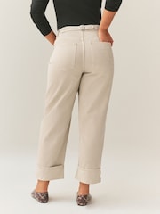 Stone Boyfriend Hourglass Wide Leg Mid Rise Turn Up Jeans - Image 4 of 9