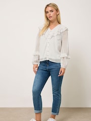 M&Co Cream Petite Dobby Ruffle Blouse - Image 2 of 5