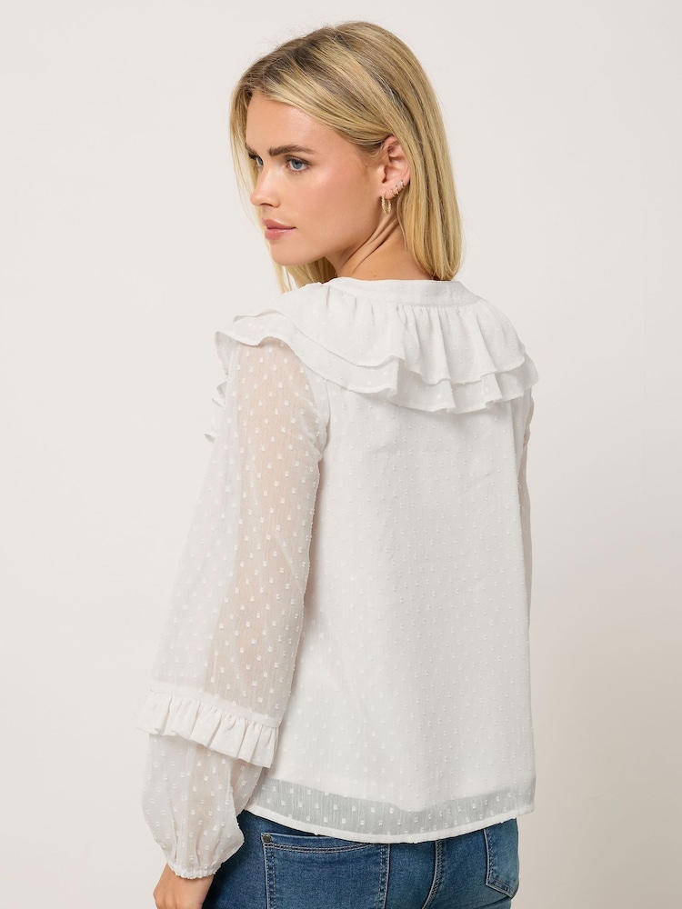 M&Co Cream Petite Dobby Ruffle Blouse - Image 3 of 5