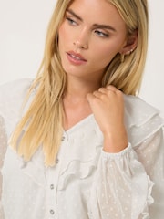 M&Co Cream Petite Dobby Ruffle Blouse - Image 4 of 5