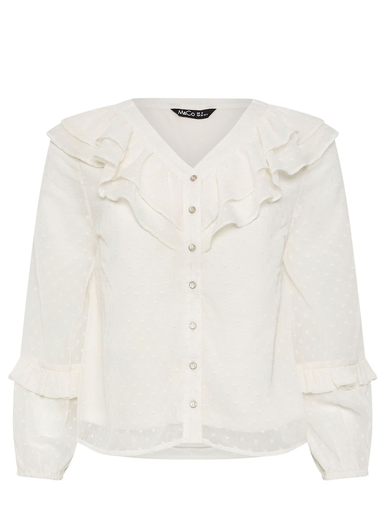 M&Co Cream Petite Dobby Ruffle Blouse - Image 5 of 5