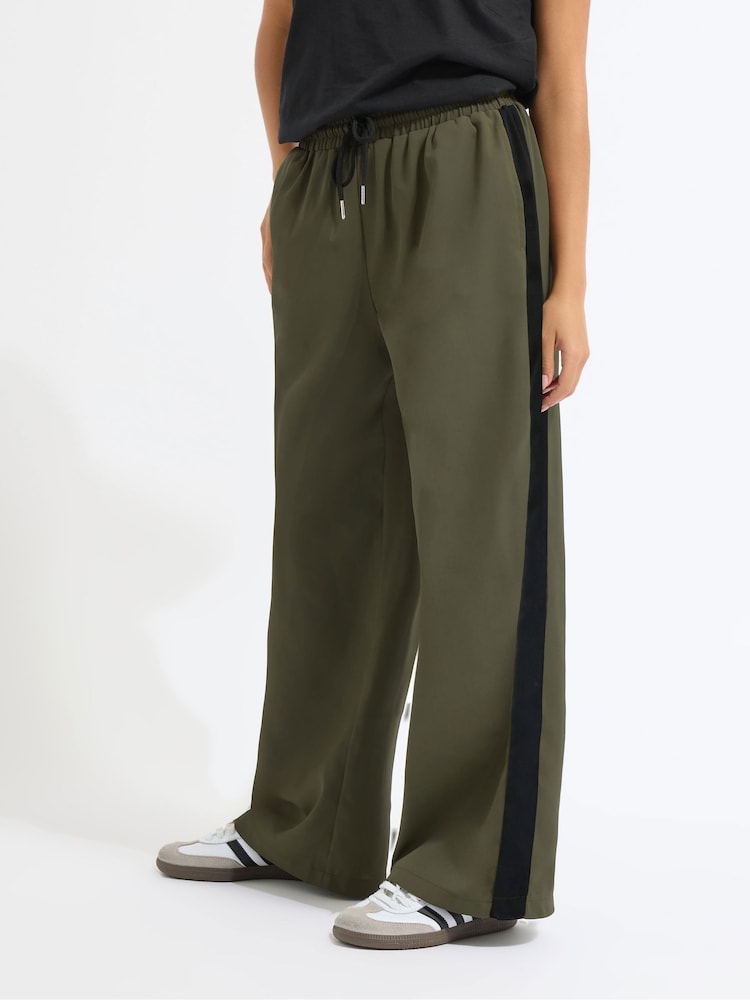 PixieGirl Petite Green Side Stripe Wide Leg Trousers - Image 2 of 5 PixieGirl Petite Green Side Stripe Wide Leg Trousers - Image 2 of 5