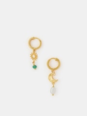Accessorize 14ct Gold Sun & Moon Drop Earrings - Image 1 of 3