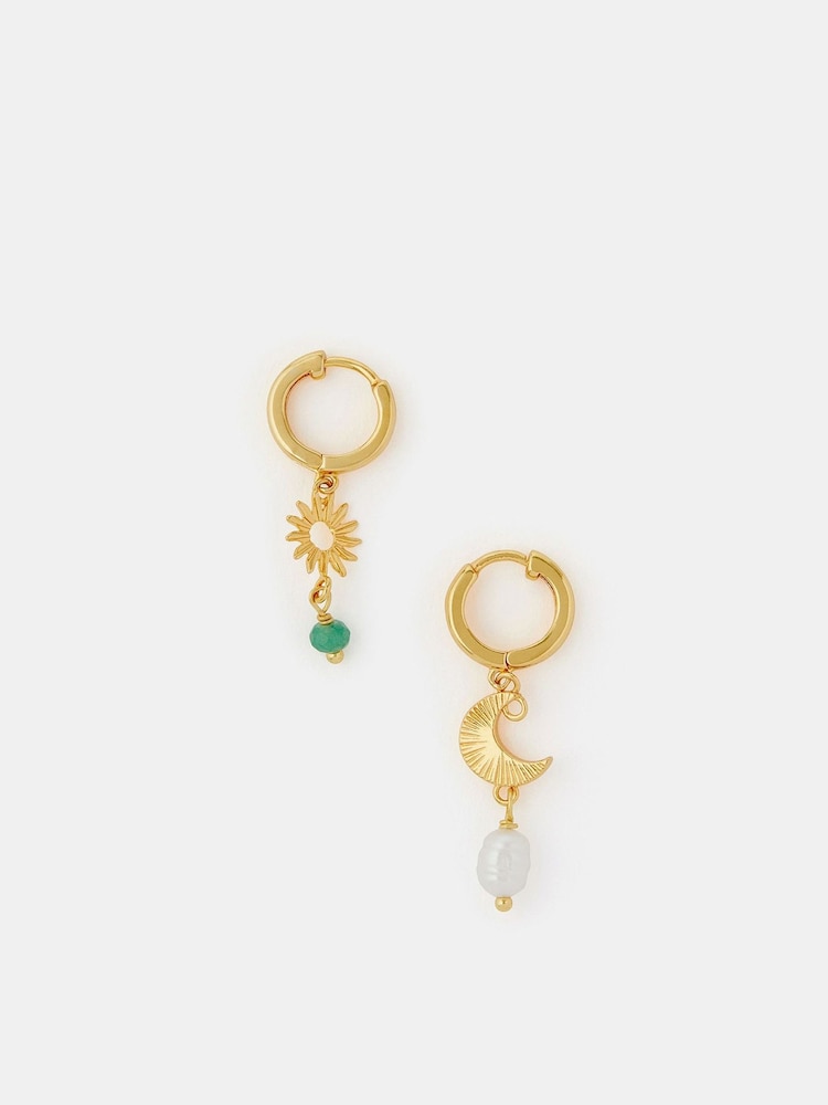 Accessorize 14ct Gold Sun & Moon Drop Earrings - Image 1 of 3
