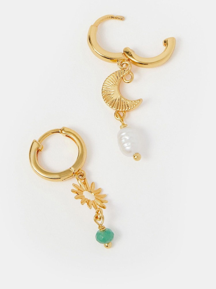 Accessorize 14ct Gold Sun & Moon Drop Earrings - Image 2 of 3