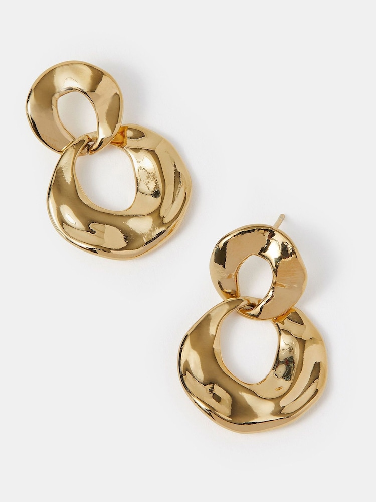 Accessorize 14ct Gold Round Link Drop Earrings - Image 2 of 3 Accessorize 14ct Gold Round Link Drop Earrings - Image 2 of 3