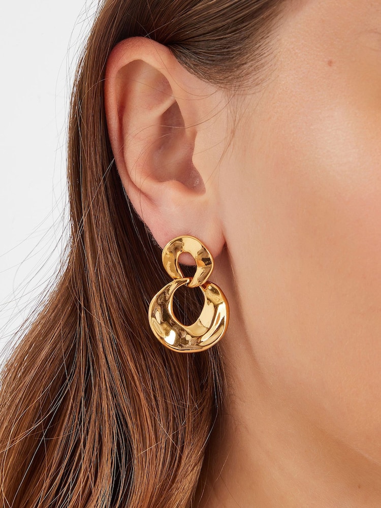 Accessorize 14ct Gold Round Link Drop Earrings - Image 3 of 3 Accessorize 14ct Gold Round Link Drop Earrings - Image 3 of 3