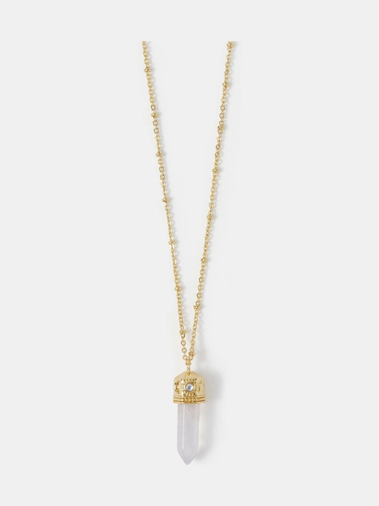 Accessorize 14ct Gold Long Rose Quartz Pendant Necklace - Image 1 of 2