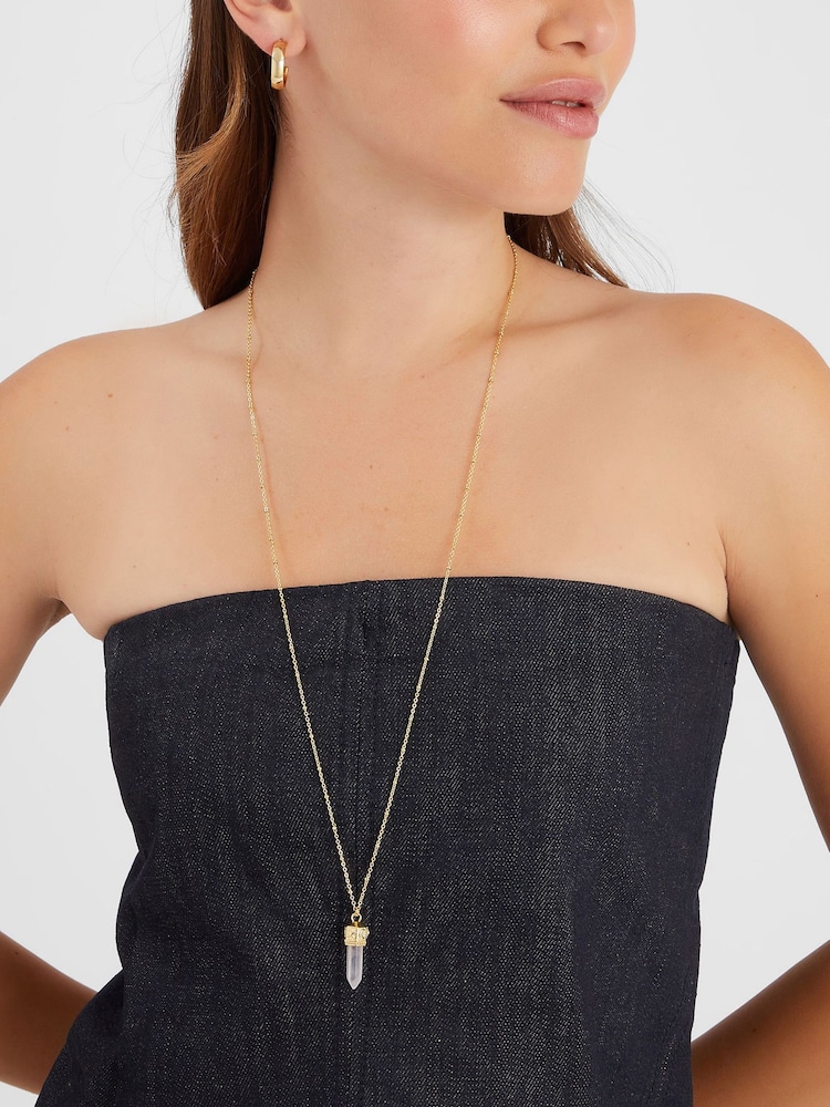 Accessorize 14ct Gold Long Rose Quartz Pendant Necklace - Image 2 of 2
