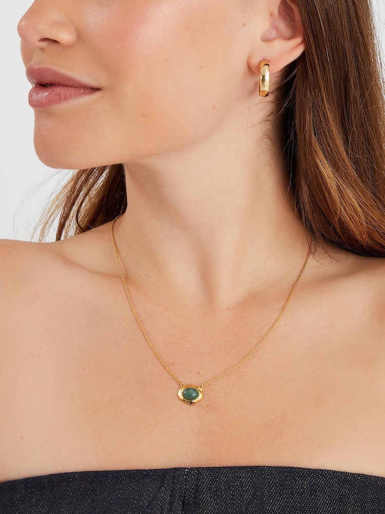 Accessorize 14ct Gold Irregular Aventurine Pendant Necklace - Image 2 of 2