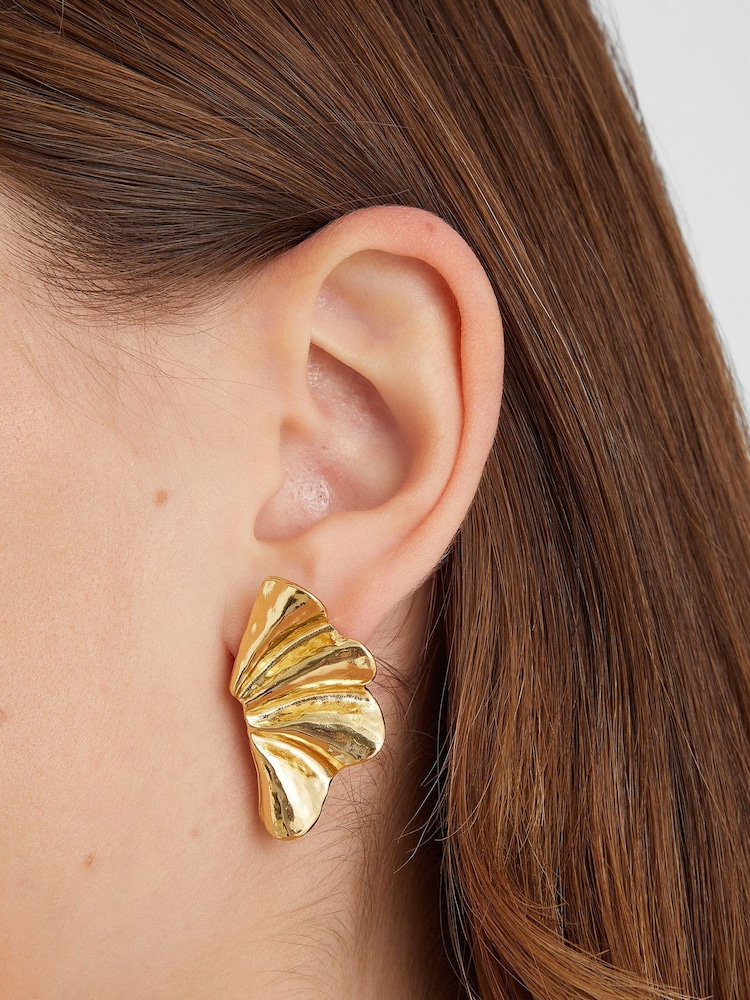 Accessorize 14ct Gold Molten Fan Stud Earrings - Image 2 of 2