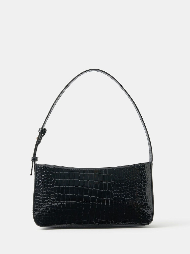 Accessorize Black Faux Croc Shoulder Bag - Image 1 of 5 Accessorize Black Faux Croc Shoulder Bag - Image 1 of 5